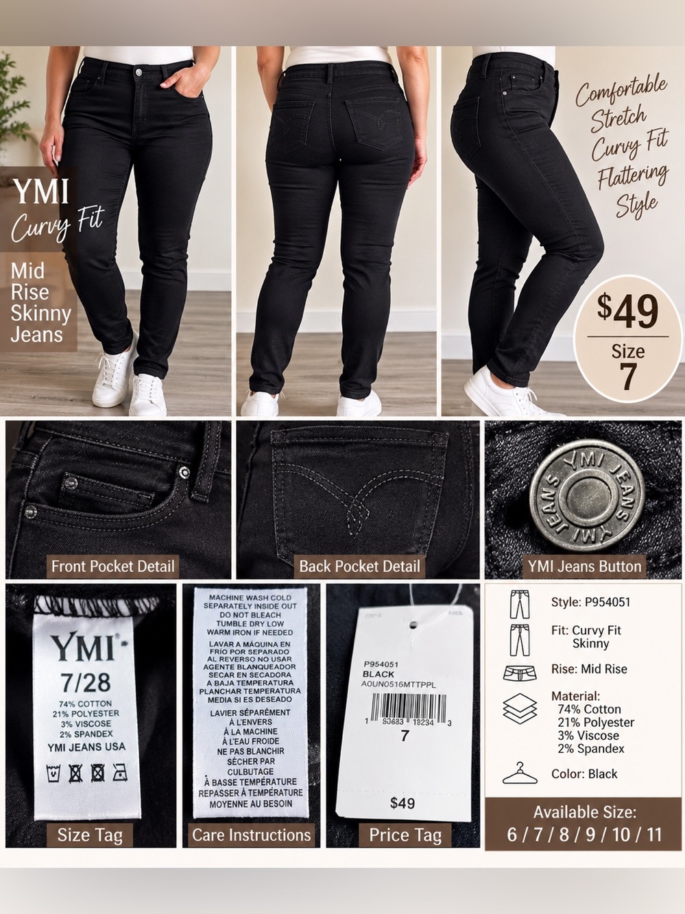 YMI Curvy Fit Skinny Jeans in Black - Mid Rise Stretch